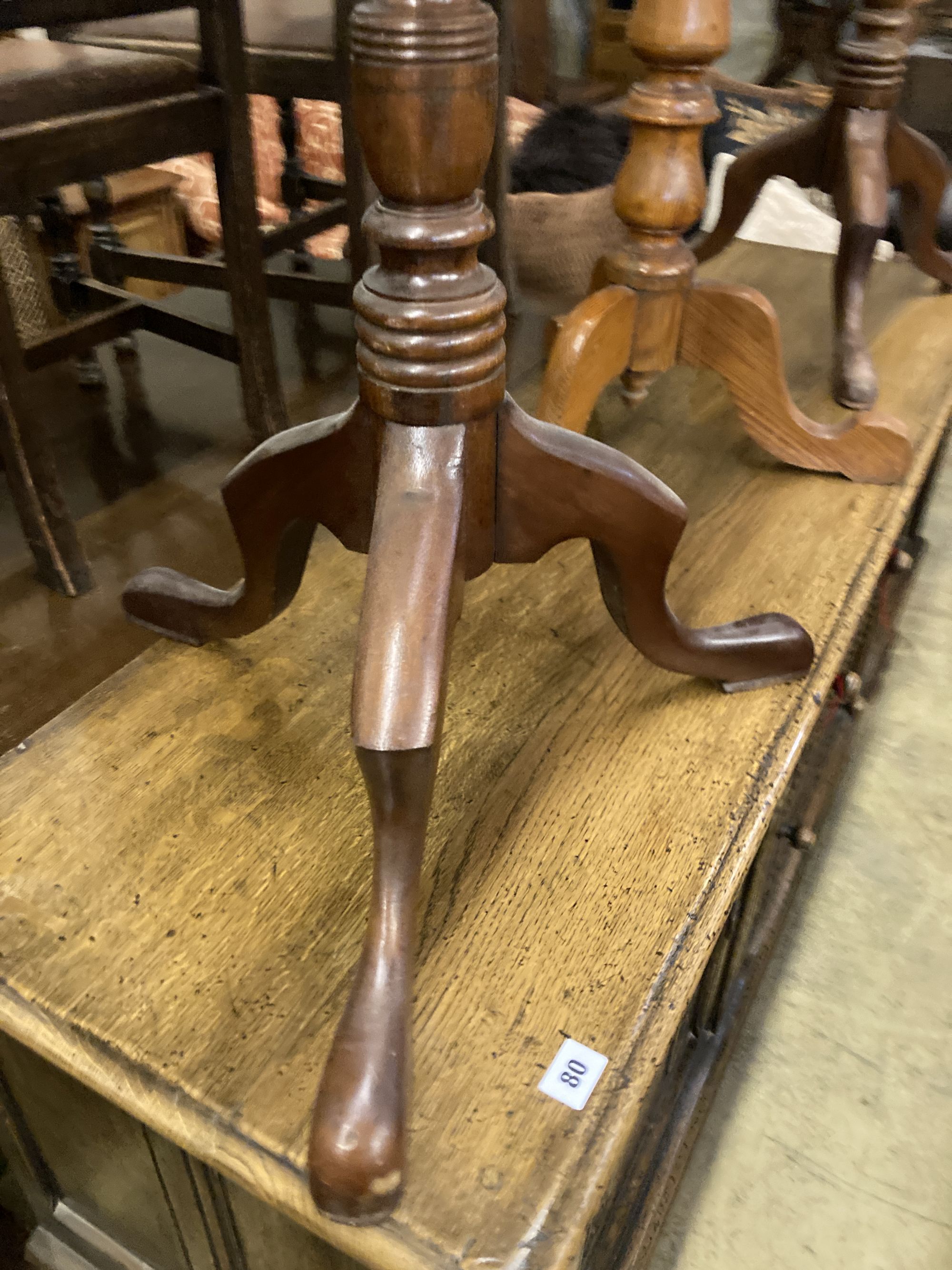 Three Victorian-style mahogany tripod wine tables, largest 49cm diameter